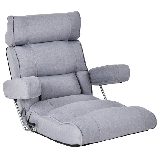 Adjustable Folding Sofa Chair with 6 Position Stepless Back, Gray