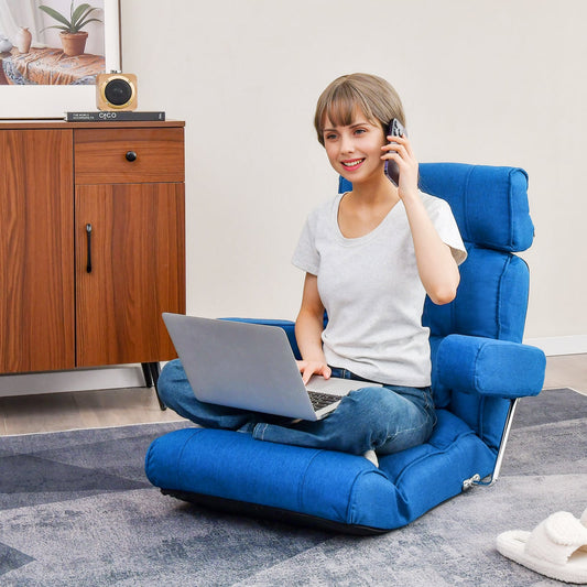 Adjustable Folding Sofa Chair, 6 Position Stepless Back, Blue Floor Chairs Blue at Gallery Canada