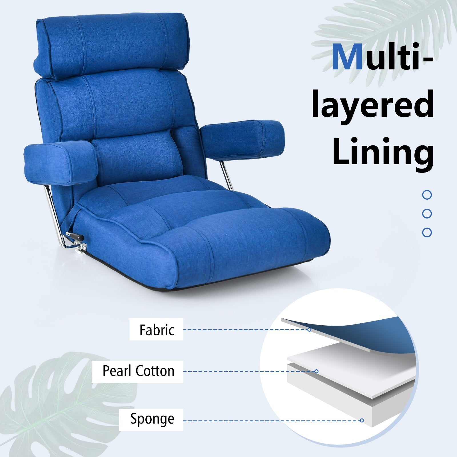 Adjustable Folding Sofa Chair with 6 Position Stepless Back, Blue at Gallery Canada