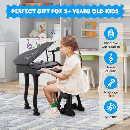 37 Keys Kids Piano Keyboard with Stool and Piano Lid, Black