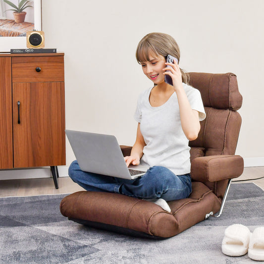 Adjustable Folding Sofa Chair with 6 Position Stepless Back, Brown Floor Chairs Brown at Gallery Canada