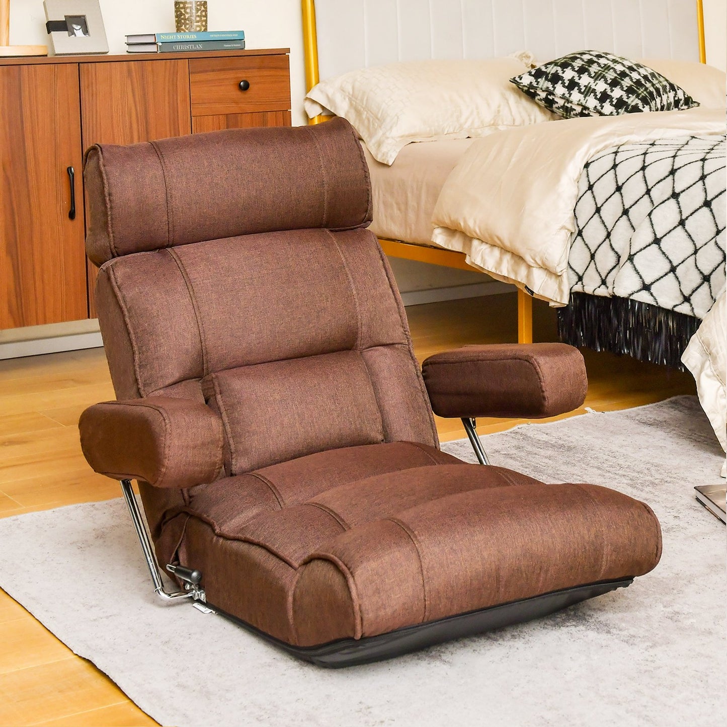 Adjustable Folding Sofa Chair with 6 Position Stepless Back, Brown