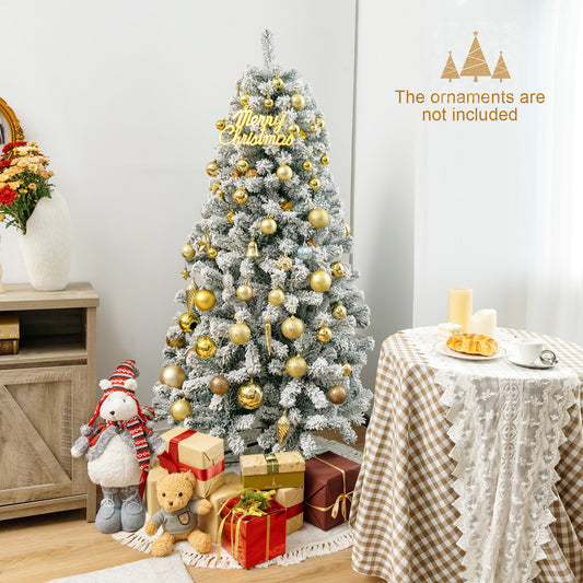 6 Feet Artificial Flocked Christmas Tree, Metal Stand, White Christmas Tree White at Gallery Canada