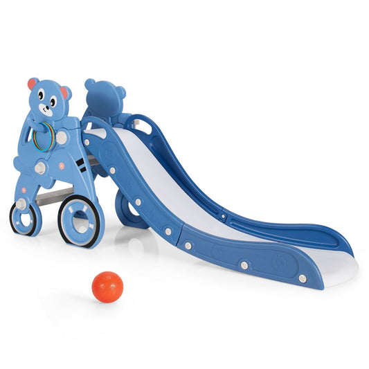 4-in-1 Kids Plastic Folding Slide PlaySet with Ring Toss and Ball, Blue