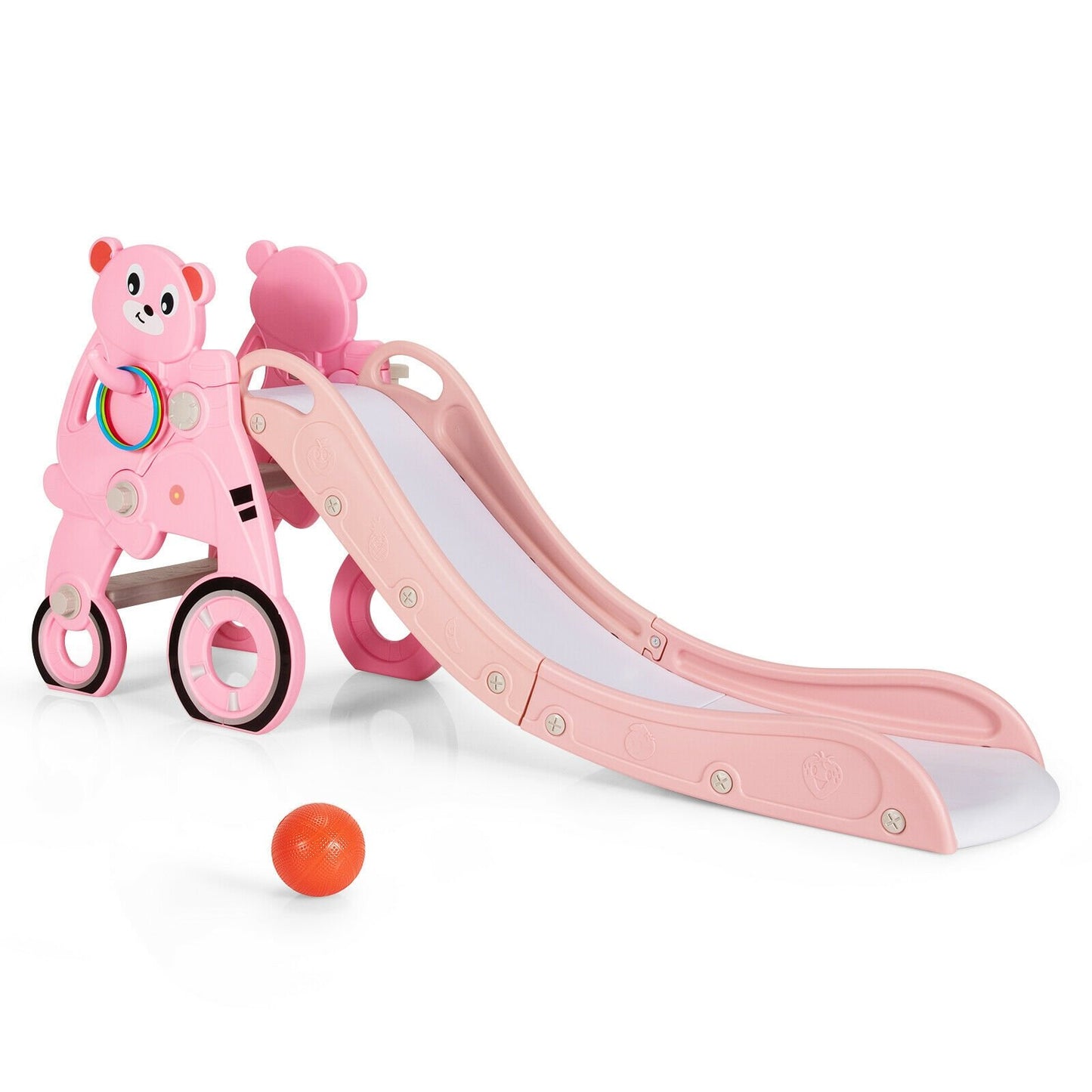4-in-1 Kids Plastic Folding Slide PlaySet with Ring Toss and Ball, Pink at Gallery Canada