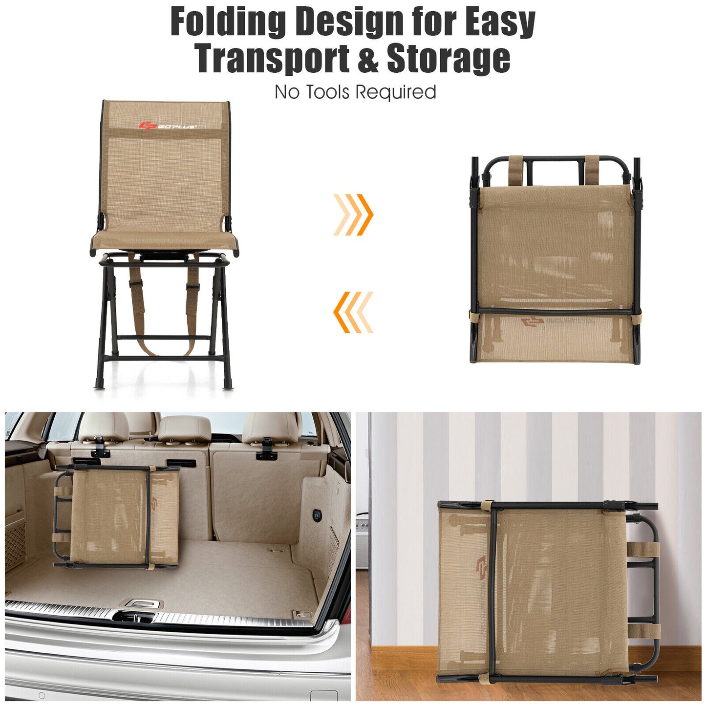 All-weather Outdoor Foldable 360-Degree Swivel Chair with Iron Frame, Brown Camping Furniture at Gallery Canada