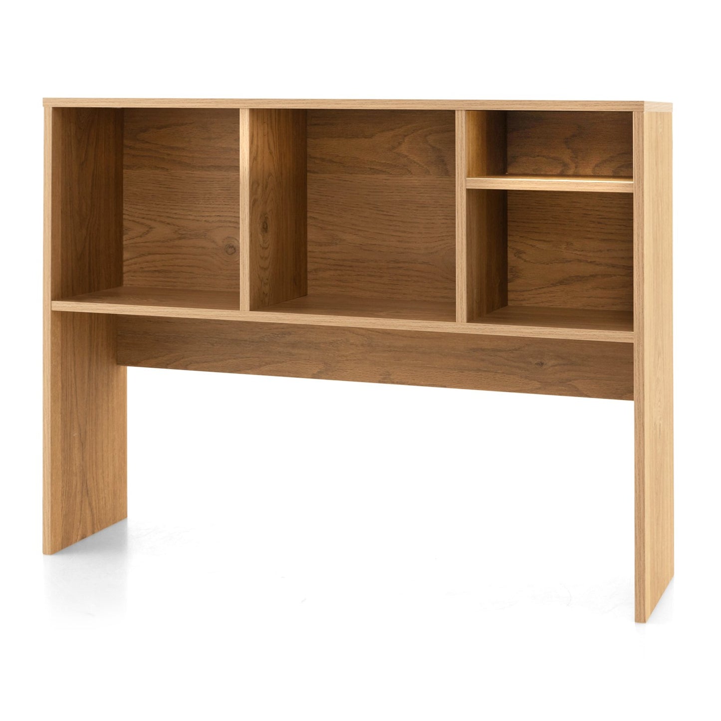 Computer Desktop Bookcase with 4 Cubbies and Open Back Compartment, Natural