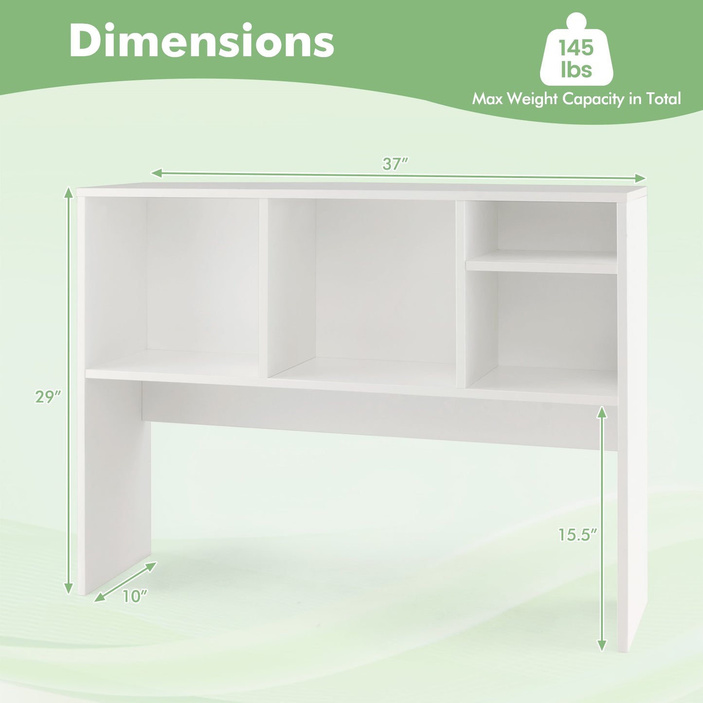 Computer Desktop Bookcase with 4 Cubbies and Open Back Compartment, White
