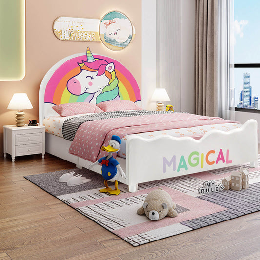 Twin Size Upholstered Platform Bed, White Toddler Beds White at Gallery Canada
