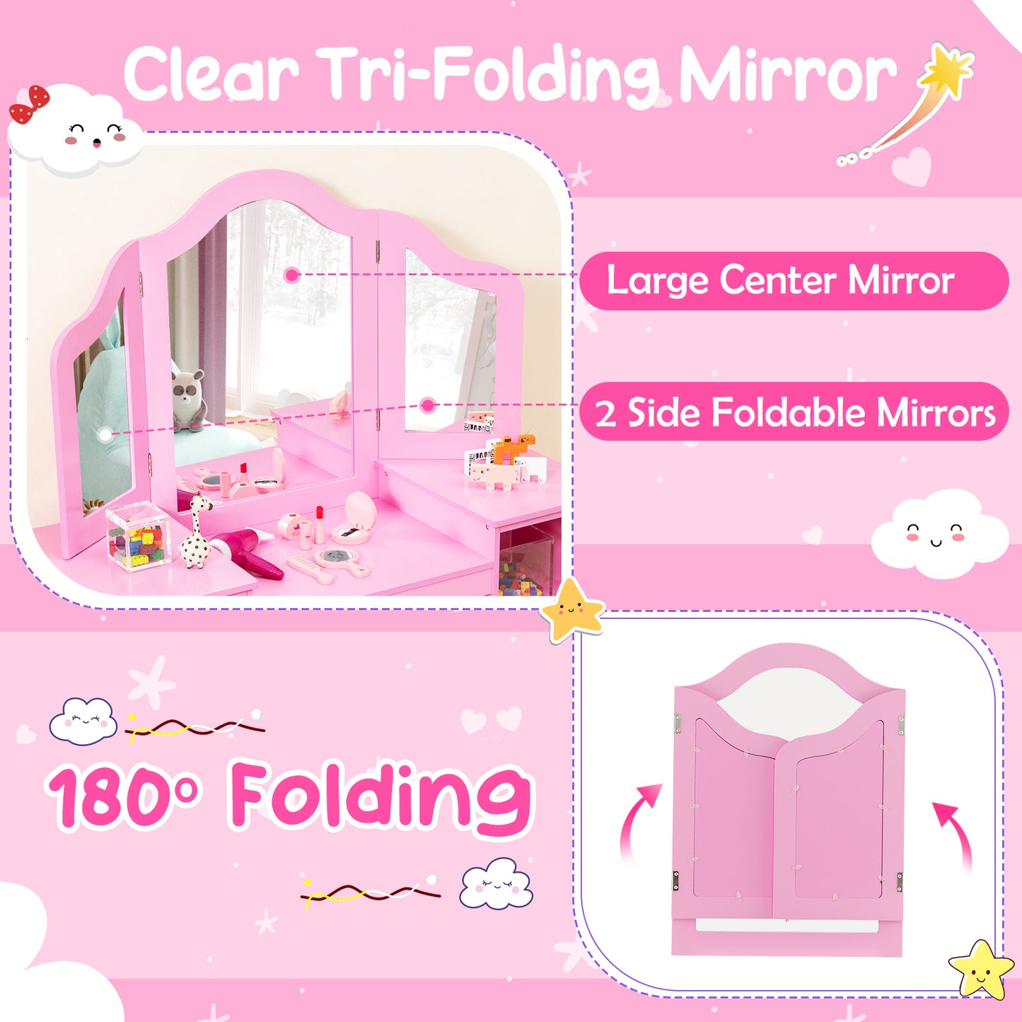 Kids Vanity Table And Chair Set, With Removable Mirror, Pink Kids Vanities at Gallery Canada