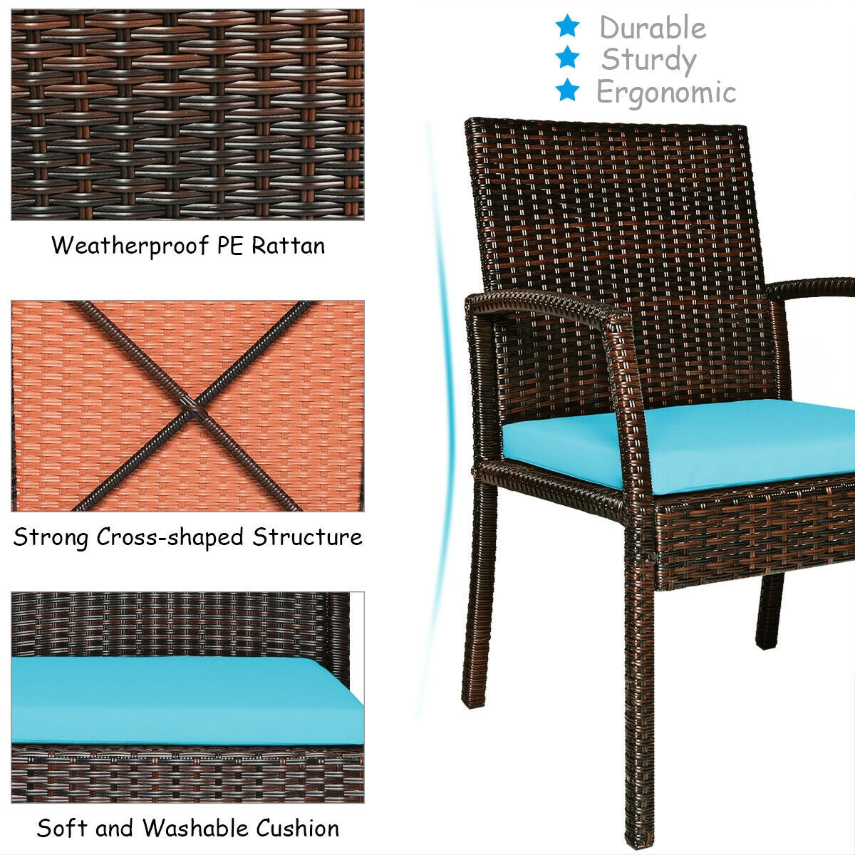 7Pcs Patio Rattan Cushioned Dining Set with Umbrella Hole, Turquoise Patio Dining Sets at Gallery Canada