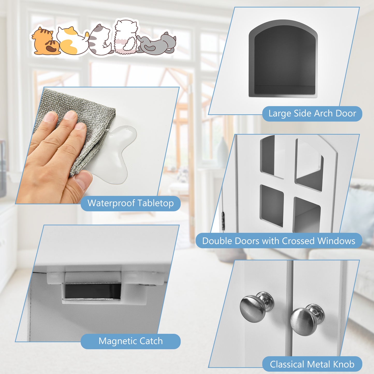 Large Wooden Cat Litter Box Enclosure Hidden Cat Washroom with Divider, White Cat Houses at Gallery Canada