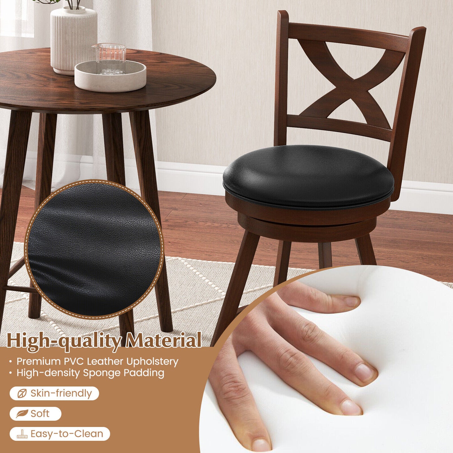 2 Piece Counter Height Swivel Bar Stool Set, X-Shaped Open Back, Brown Bar Stools at Gallery Canada