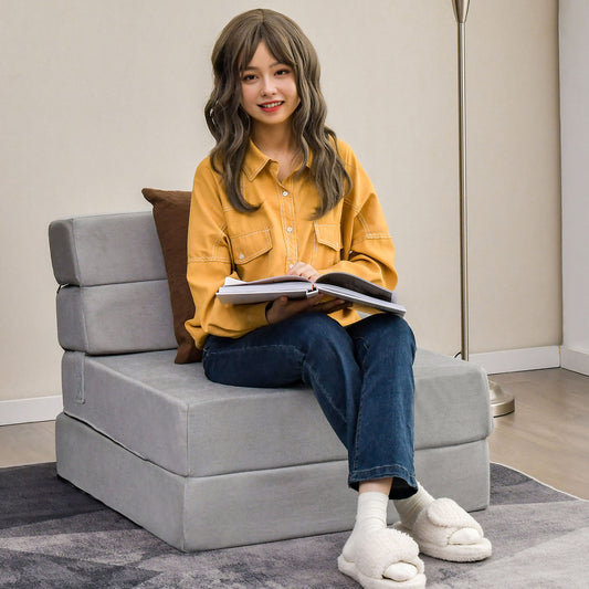 Tri-Fold Folding Chair Convertible Sleeper Bed, Gray Floor Chairs Gray at Gallery Canada