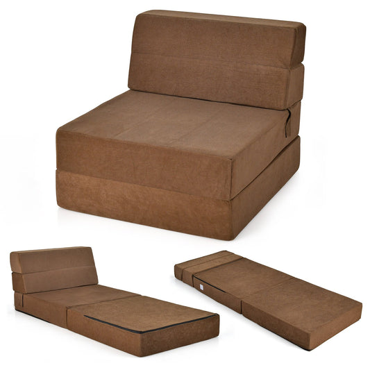 Tri-Fold Folding Chair Convertible Sleeper Bed, Brown at Gallery Canada
