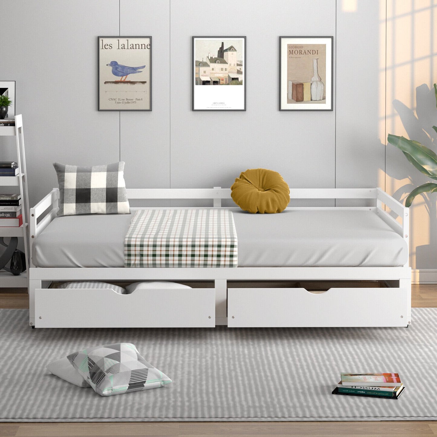 Extendable Twin to King Daybed with Trundle and 2 Storage Drawers, White