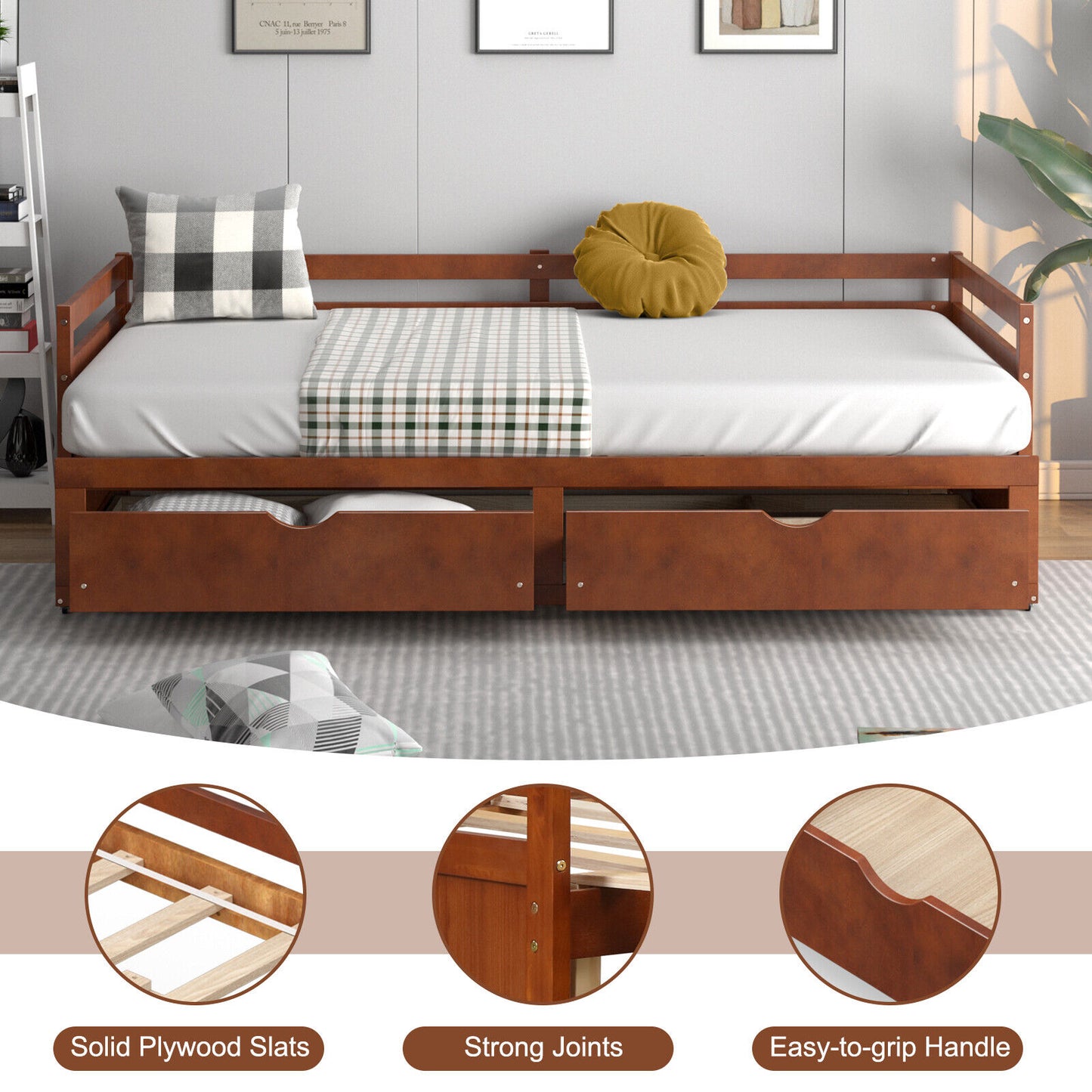 Extendable Twin To King Daybed, Trundle, 2 Storage Drawers, Brown Trundle Bed Frame at Gallery Canada