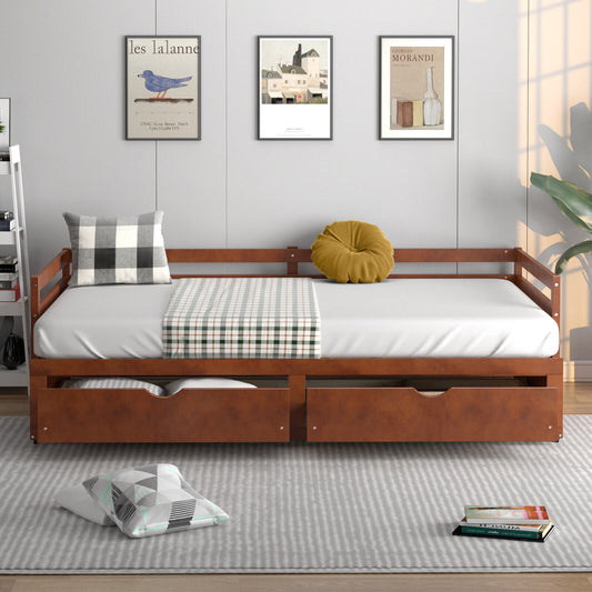 Extendable Twin To King Daybed, Trundle, 2 Storage Drawers, Brown Trundle Bed Frame Brown at Gallery Canada