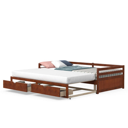 Extendable Twin to King Daybed with Trundle and 2 Storage Drawers, Brown