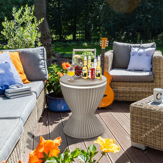 8 Gallon Patio Rattan Cooler Bar Table, Adjustable Ice Bucket, Brown Patio Bar Furniture Brown at Gallery Canada