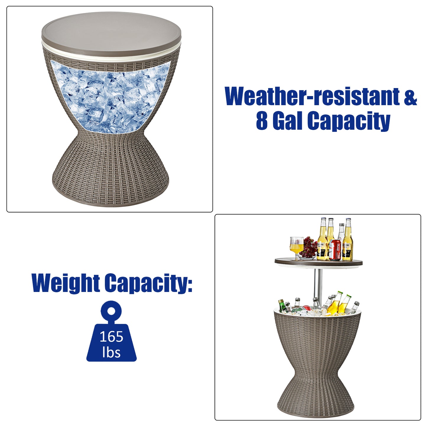 8 Gallon Patio Rattan Cooler Bar Table, Adjustable Ice Bucket, Brown Patio Bar Furniture at Gallery Canada