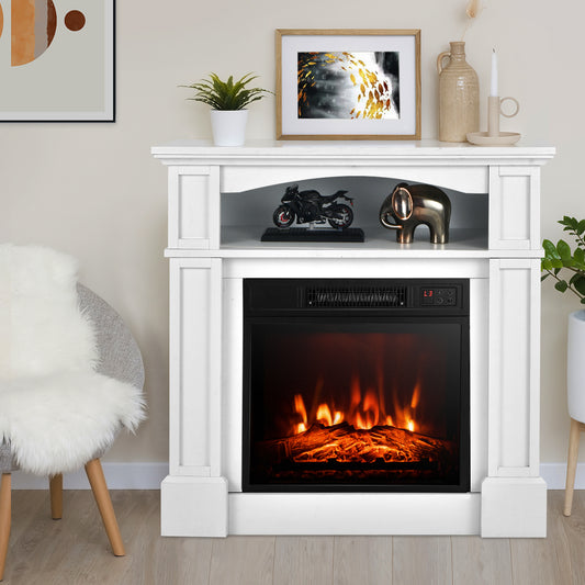 32 Inch 1400W Electric TV Stand Fireplace With Shelf, White Fireplaces White at Gallery Canada