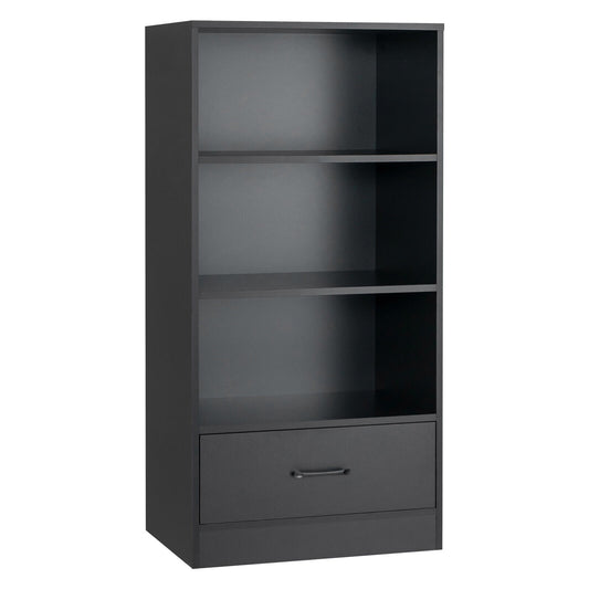 48 Inch Tall 4 Tiers Wood Bookcase with Drawer, Black