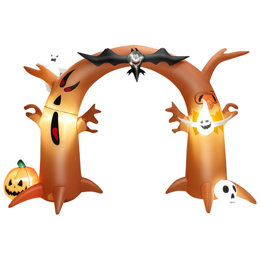 8 Feet Tall Halloween Inflatable Dead Tree Archway Decor with Bat Ghosts and LED Lights, Brown