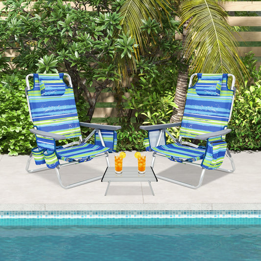 2 Packs 5-Position Outdoor Folding Backpack Beach Table Chair Reclining Chair Set, Blue Beach & Lawn Chairs Blue at Gallery Canada