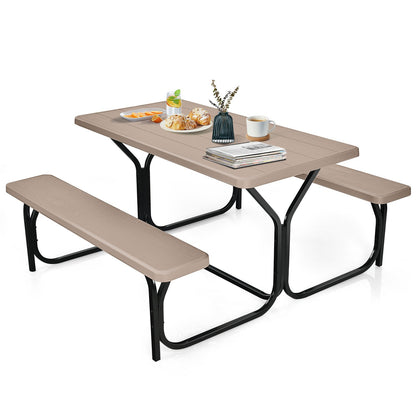 HDPE Outdoor Picnic Table Bench Set with Metal Base, Coffee at Gallery Canada