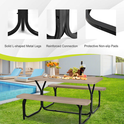 HDPE Outdoor Picnic Table Bench Set with Metal Base, Coffee at Gallery Canada