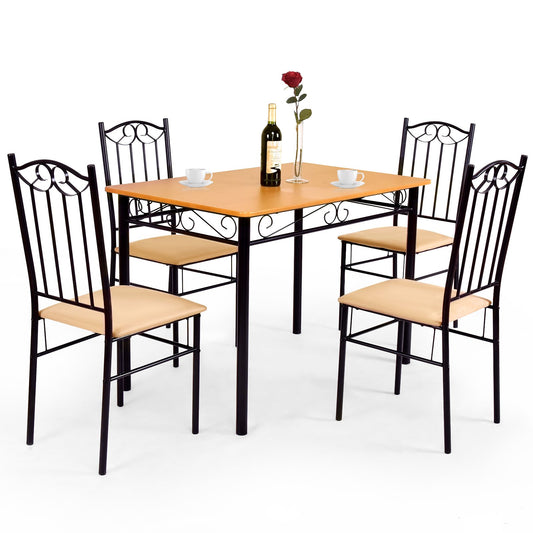 5 Pieces Dining Set Wooden Table and 4 Cushioned Chairs, Natural at Gallery Canada