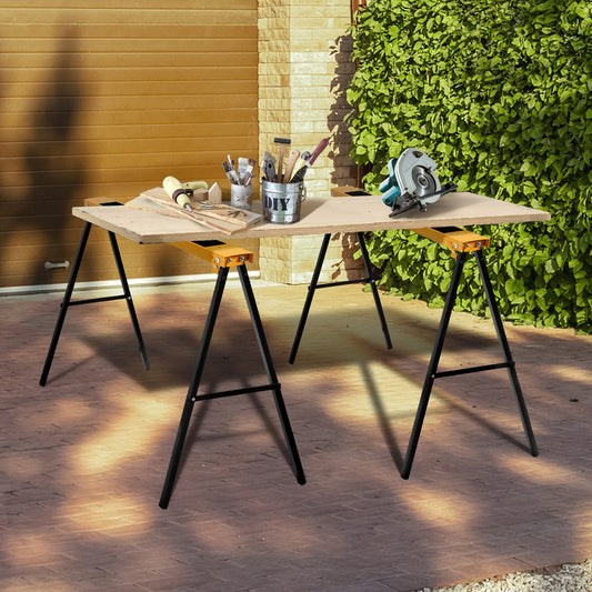 2 Pack Heavy Duty Sawhorse, Steel Folding Legs, Yellow