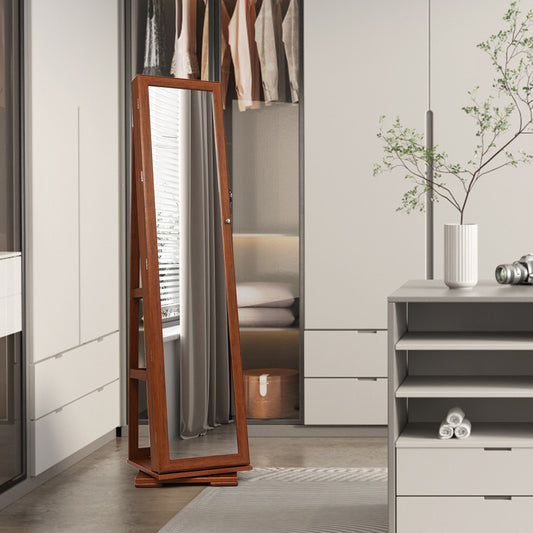 360° Rotatable Armoire, 2-in-1 Lockable Mirrored Jewelry Cabinet, Brown Jewelry Armoires Brown at Gallery Canada