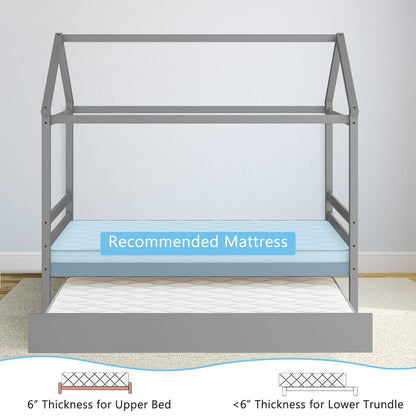 Kids Platform Bed Frame with Roof for Bedroom, Gray at Gallery Canada
