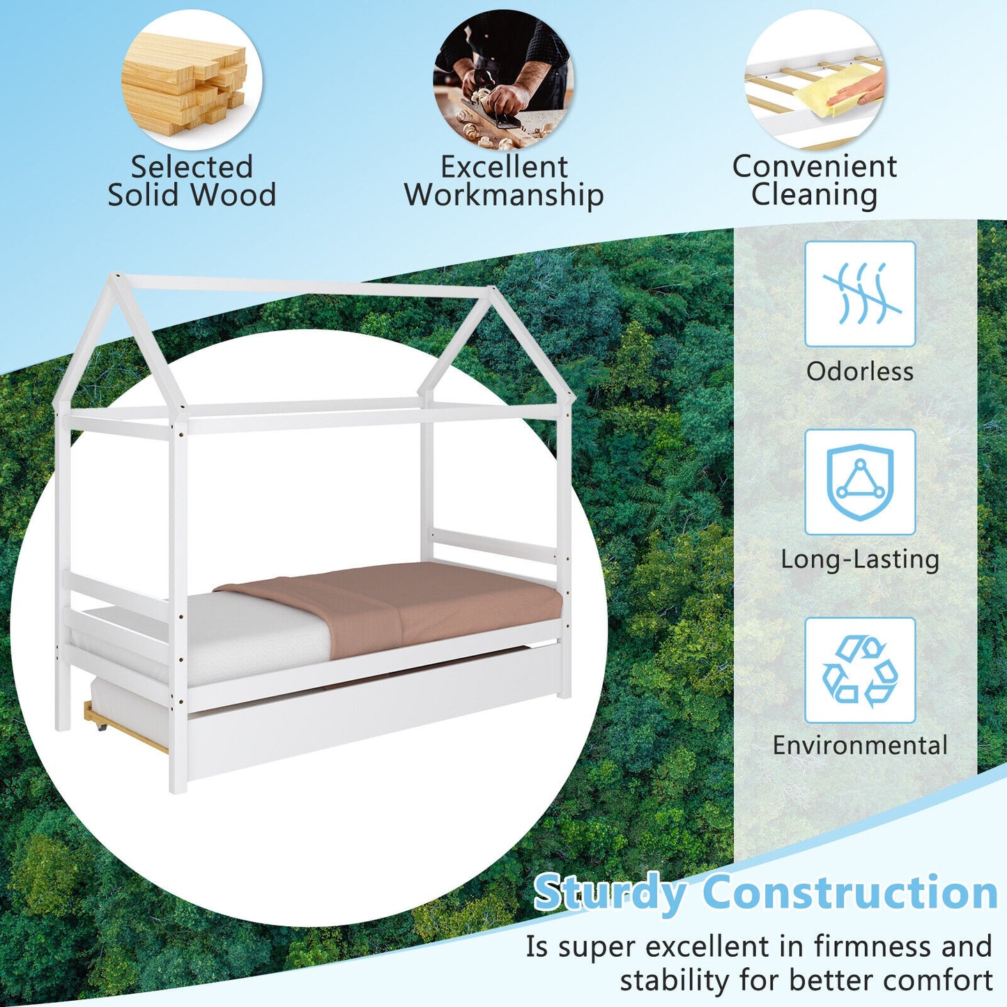 Kids Platform Bed Frame With Roof, White Trundle Bed Frame at Gallery Canada
