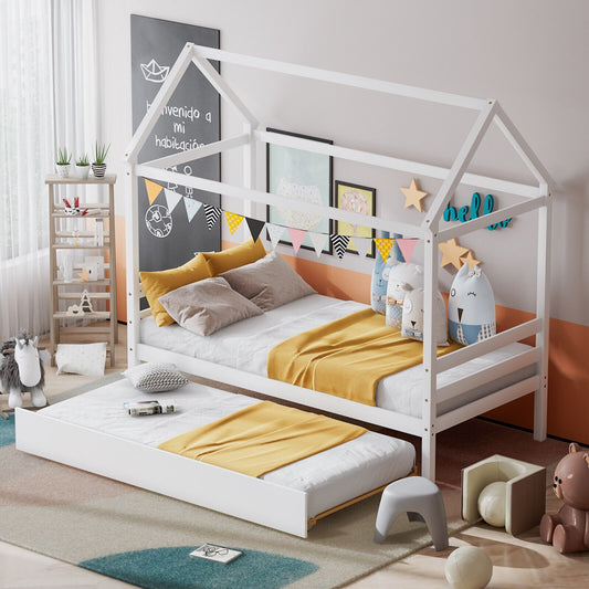 Kids Platform Bed Frame With Roof, White Trundle Bed Frame White at Gallery Canada