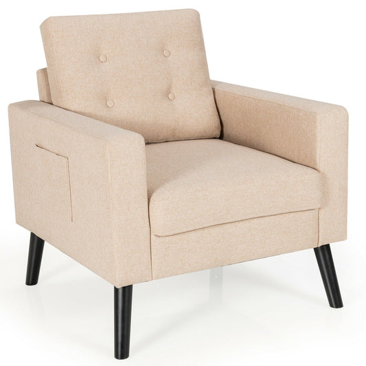Modern Tufted Accent Chair w/ Rubber Wood Legs, Beige