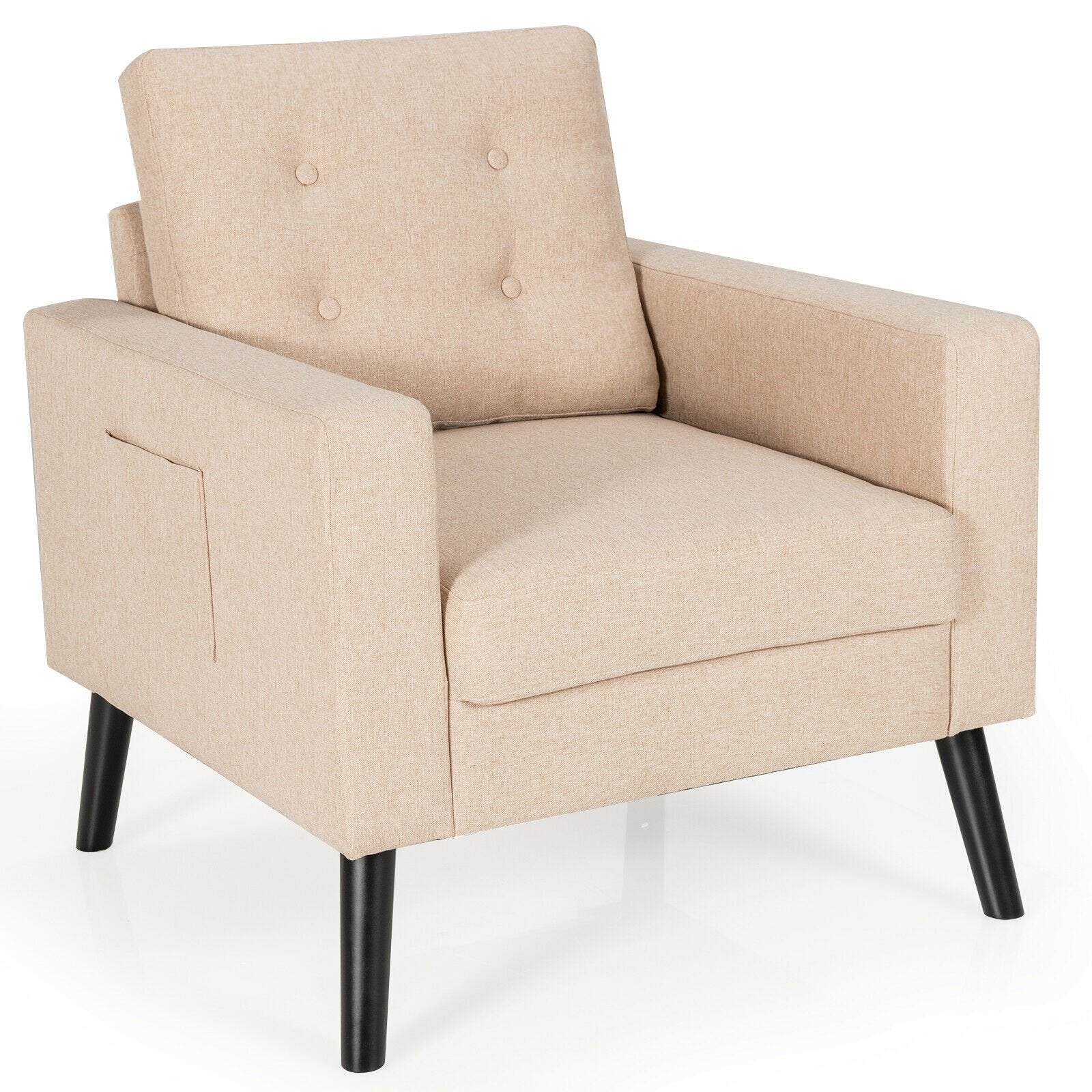Modern Tufted Accent Chair w/ Rubber Wood Legs, Beige at Gallery Canada