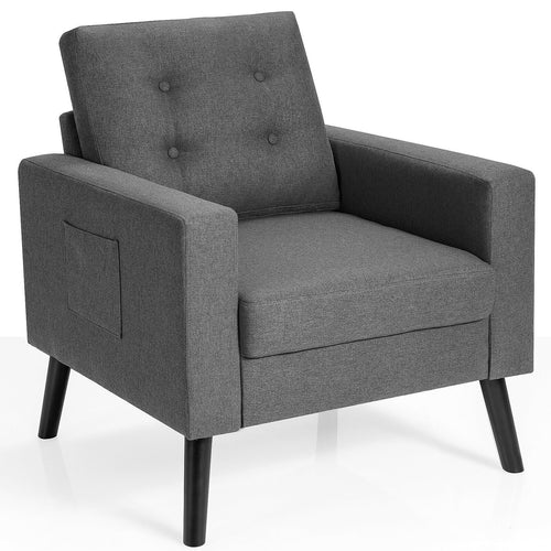 Mid-Century Upholstered Armchair Club Chair with Rubber Wood Legs, Gray