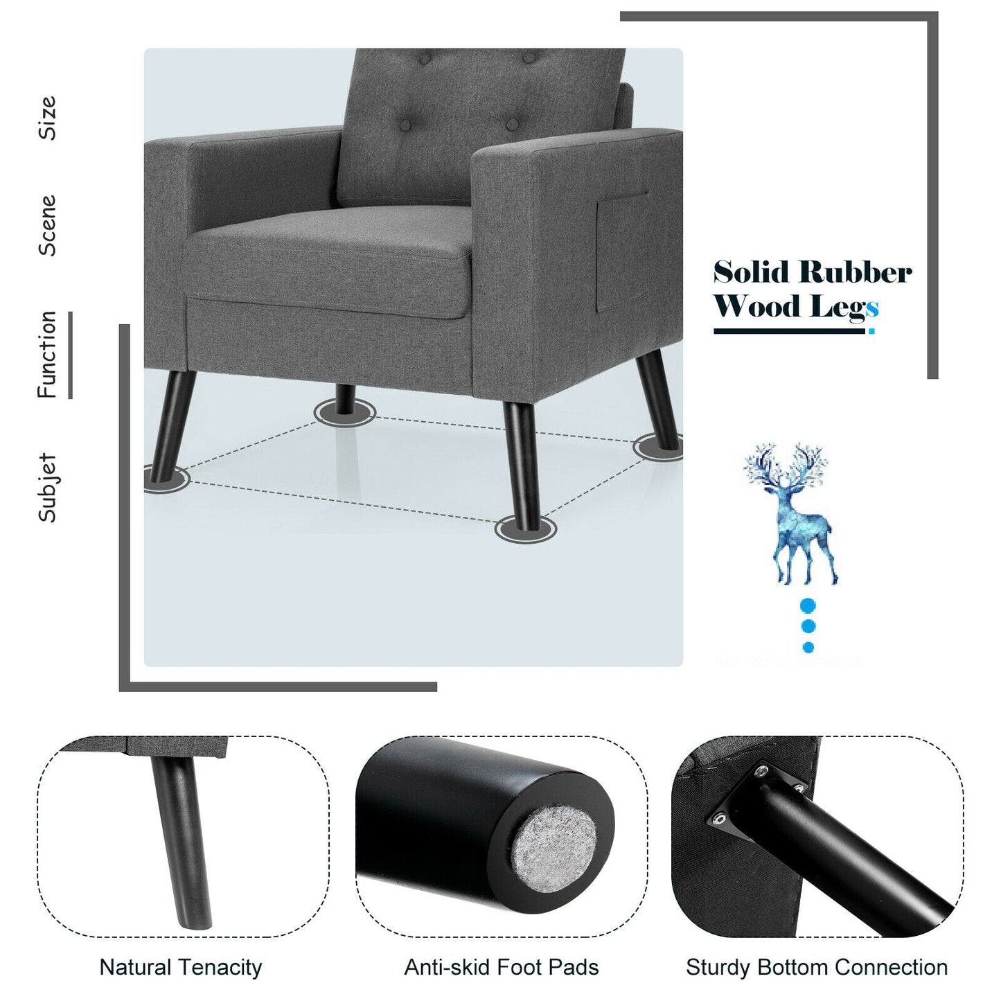 Mid-Century Upholstered Armchair Club Chair, Gray Accent Chairs at Gallery Canada
