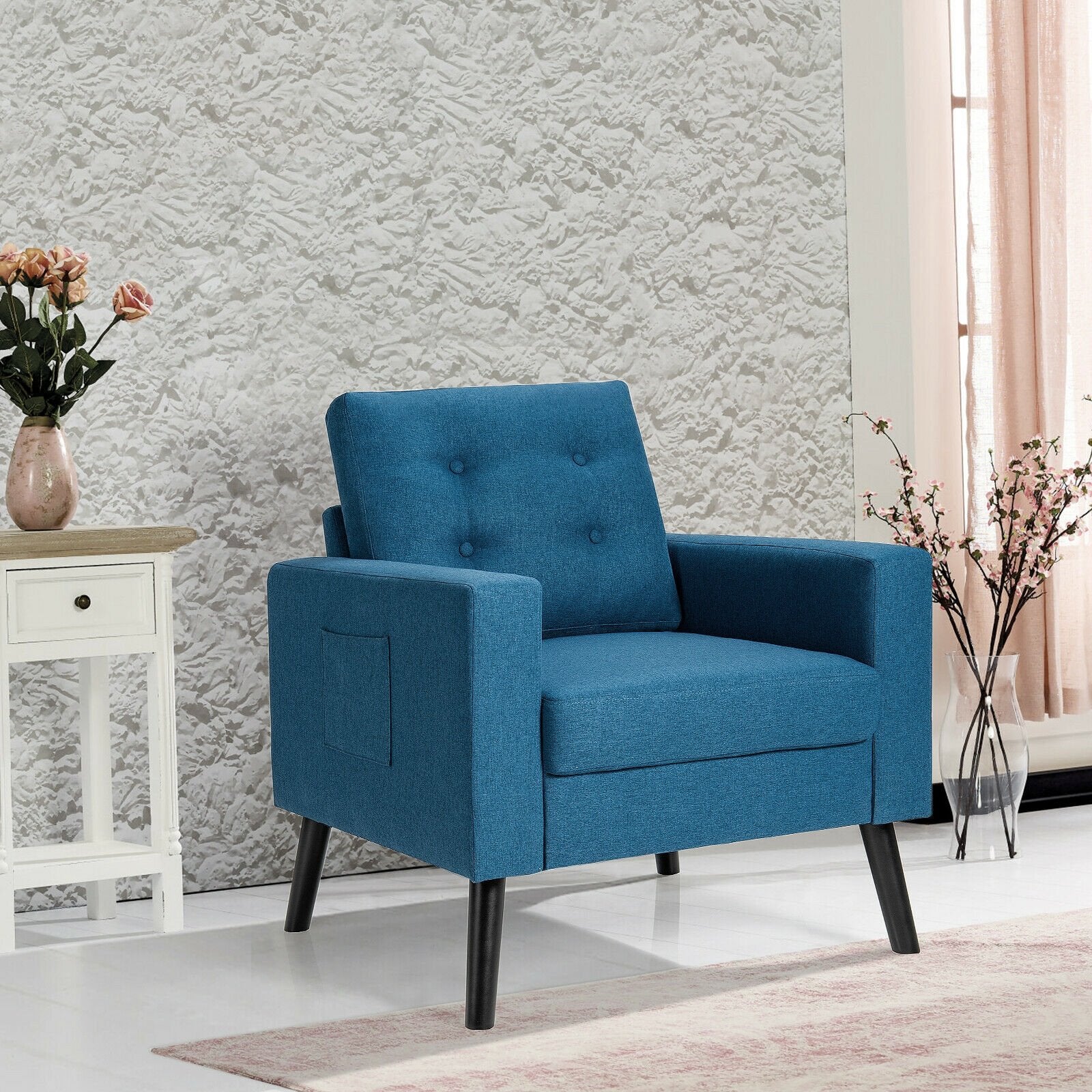 Modern Tufted Accent Chair w/ Rubber Wood Legs, Blue at Gallery Canada