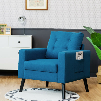 Modern Tufted Accent Chair w/ Rubber Wood Legs, Blue at Gallery Canada