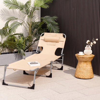 Folding Beach Lounge Chair with Pillow for Outdoor, Beige at Gallery Canada