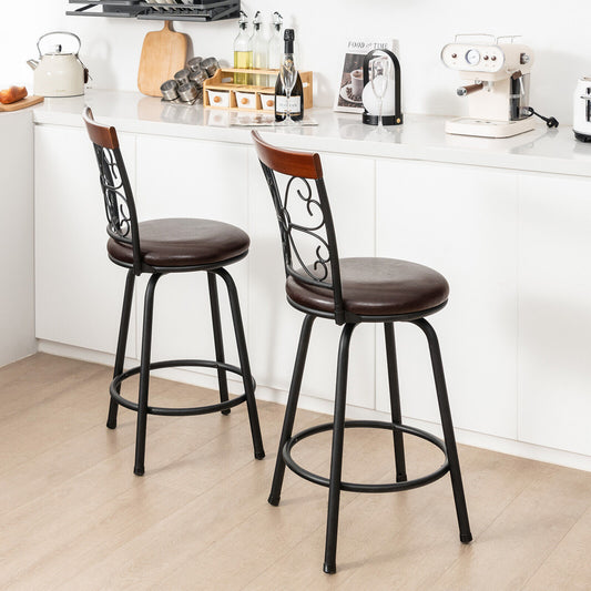 2 Adjustable PU Swivel Barstools, 24-30 Inch, Brown Bar Stools Brown at Gallery Canada