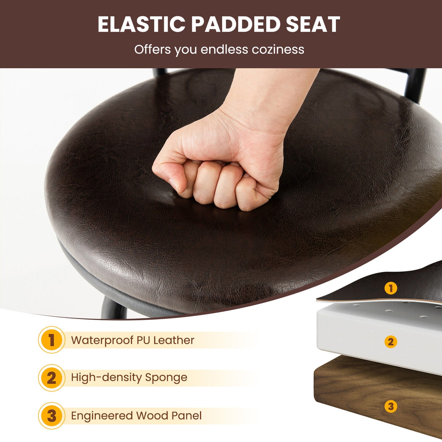 2 Pieces 24-30 Inch Adjustable PU Cushioned Swivel Barstools, Brown Bar Stools at Gallery Canada