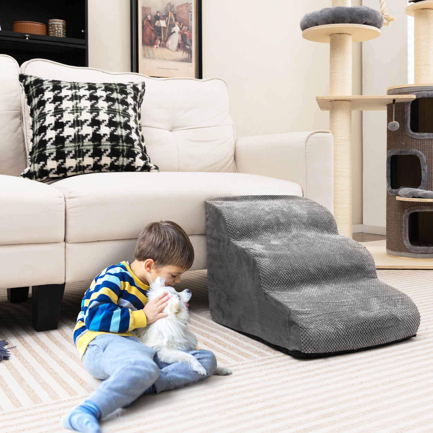 3-Tier Non-Slip Dog Steps with High-Density Sponge and Silicone Paw Prints, Gray Dog Supplies at Gallery Canada