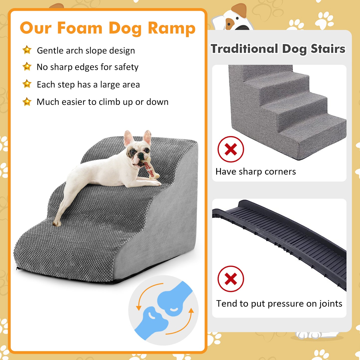 3-Tier Non-Slip Dog Steps with High-Density Sponge and Silicone Paw Prints, Gray Dog Supplies at Gallery Canada