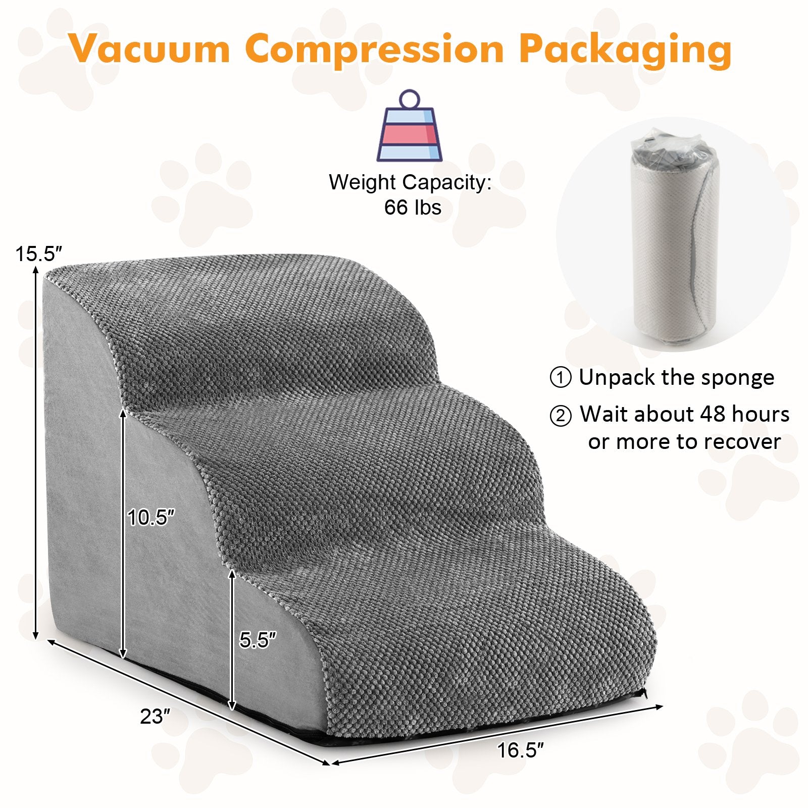 3-Tier Non-Slip Dog Steps with High-Density Sponge and Silicone Paw Prints, Gray Dog Supplies at Gallery Canada