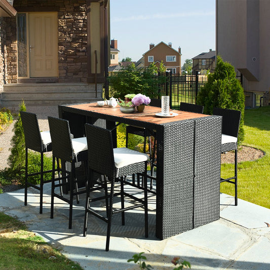 7 Pieces Patio Rattan Wicker Dining Furniture Set Patio Bar Furniture Black, Beige at Gallery Canada